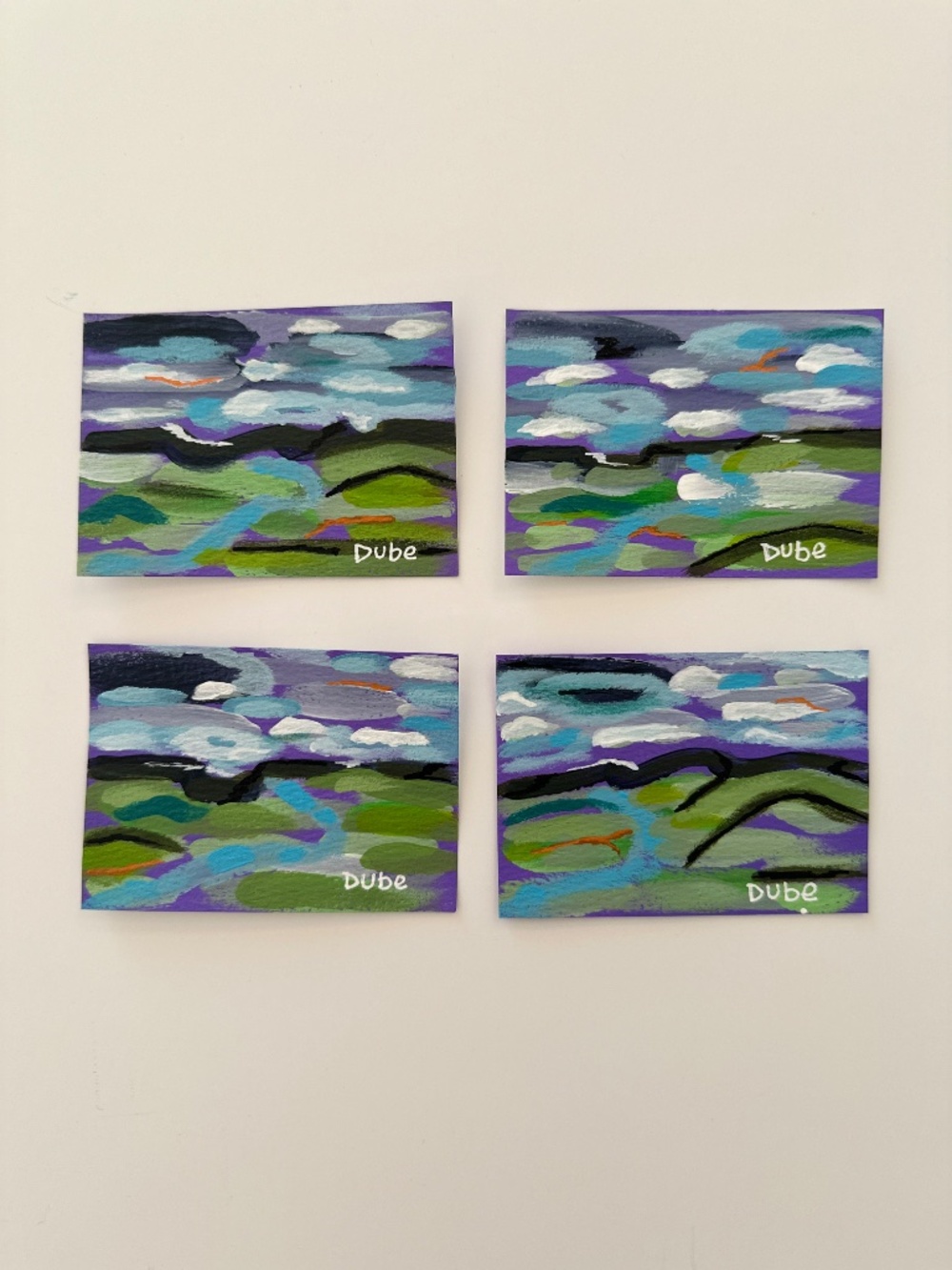 ACEO Original Art Cards Mountain Landscape, Clouds, Sky (Set of 4) Hand-Painted